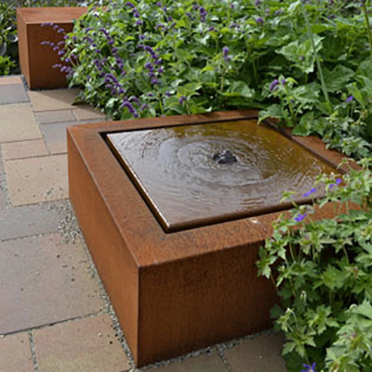 Outdoor garden modern corten steel gate water fountain