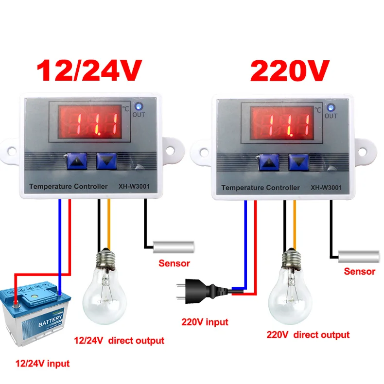 12V/24V/110V~220V Digital Temperature Controller Ntc Sensor Thermostat for for Incubator Cooling Heating