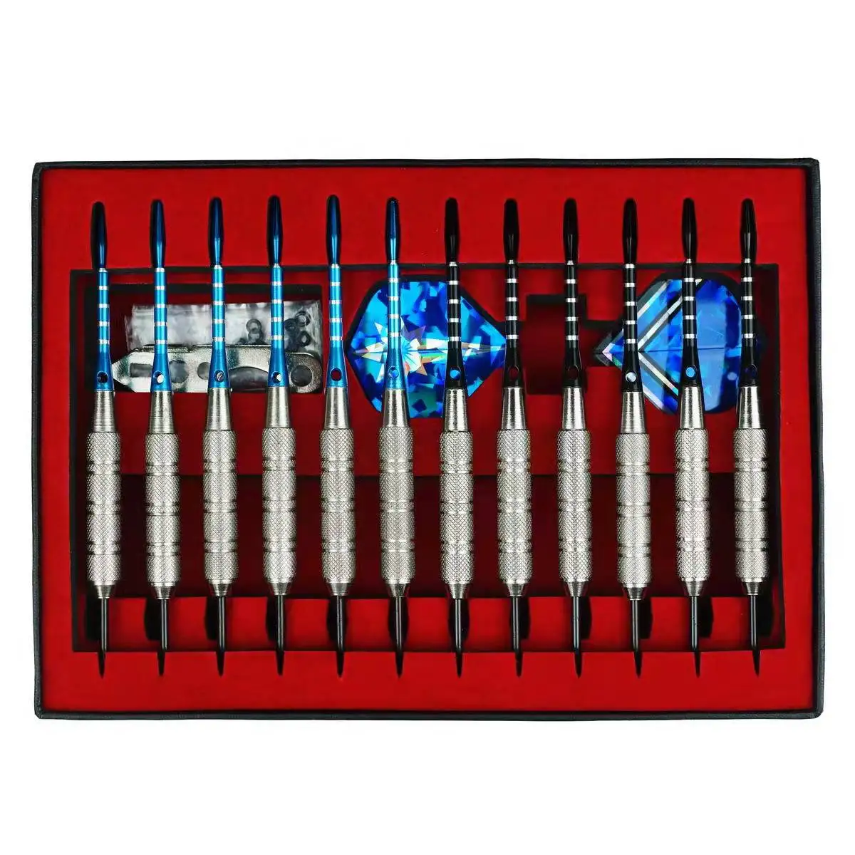 Steel Tip Darts Set 22 Grams with Aluminum Dart shafts And 12 Rubber O Rings+16 Extra Flights ,Silver and Blue