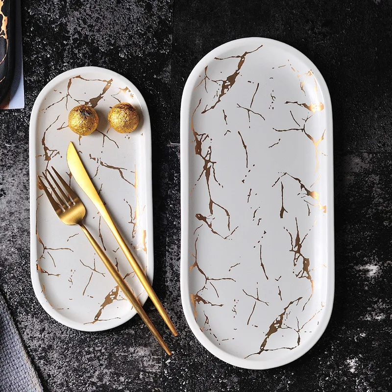 Restaurant Wedding Marble Oval Dessert Snack Serving Dishes Plates Ceramic Dinner Plate