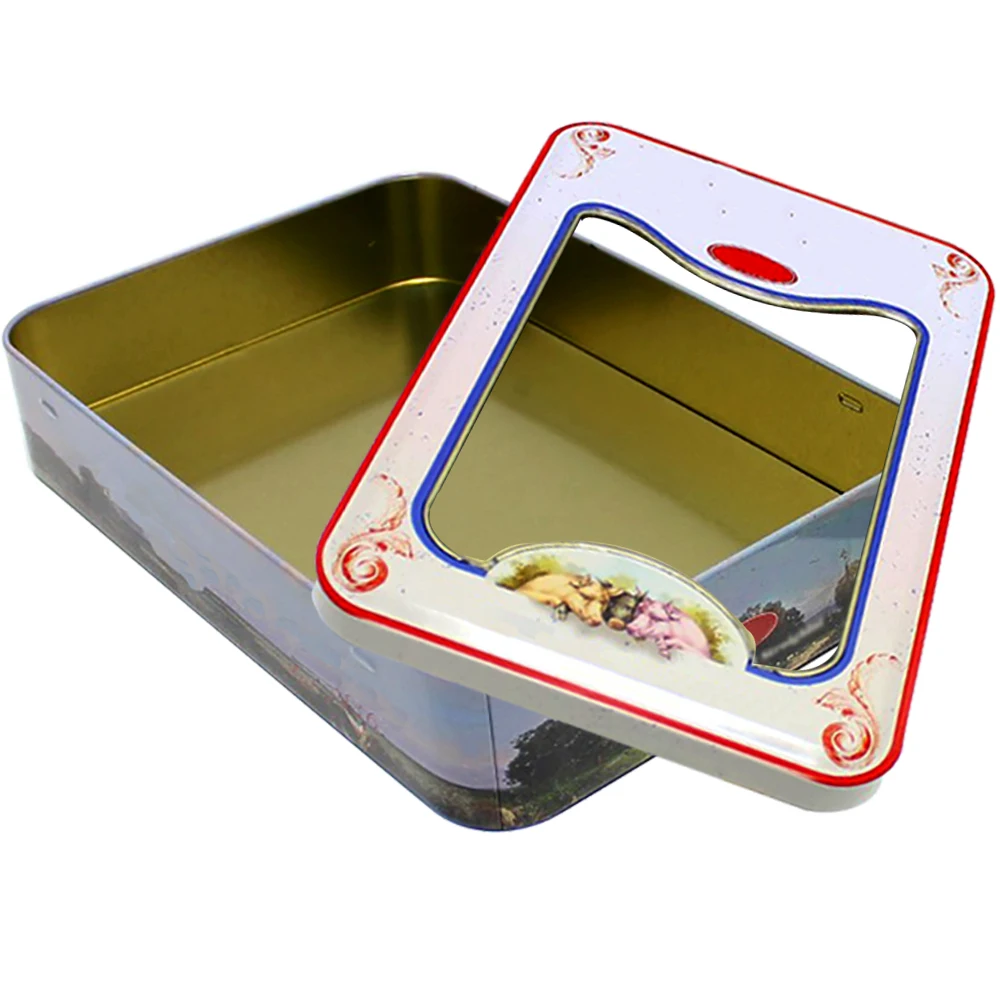 Factory Wholesale Food Grade Metal Cookie Boxes Custom Biscuit Tin Cookie Tin with Clear Lid