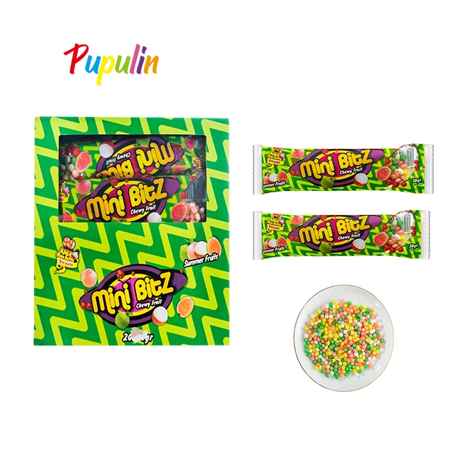Green bag candy guava litchi fruit flavor mixed colored chew sweets gummy mini candy