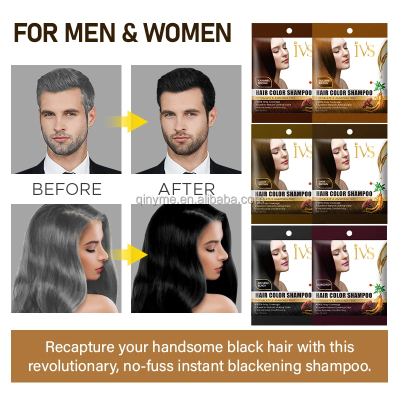 IVS 25ml*10 Bag Sachet Herbal Bubble Ammonia Free Golden Brown Ginseng Black Color Hair Shampoo Hair Dyes Wholesale