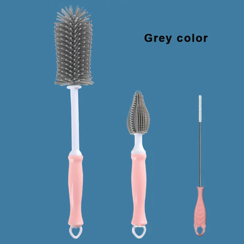 Baby bottle nozzle soft silicone brush feeding bottle cleaning silicone bottle brush with long handle