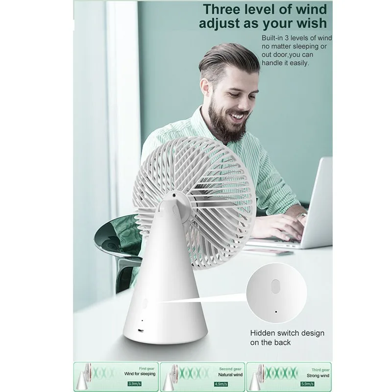 Small table standing air cooling fans brushless moto Onde electrical mini usb rechargeable desk fan