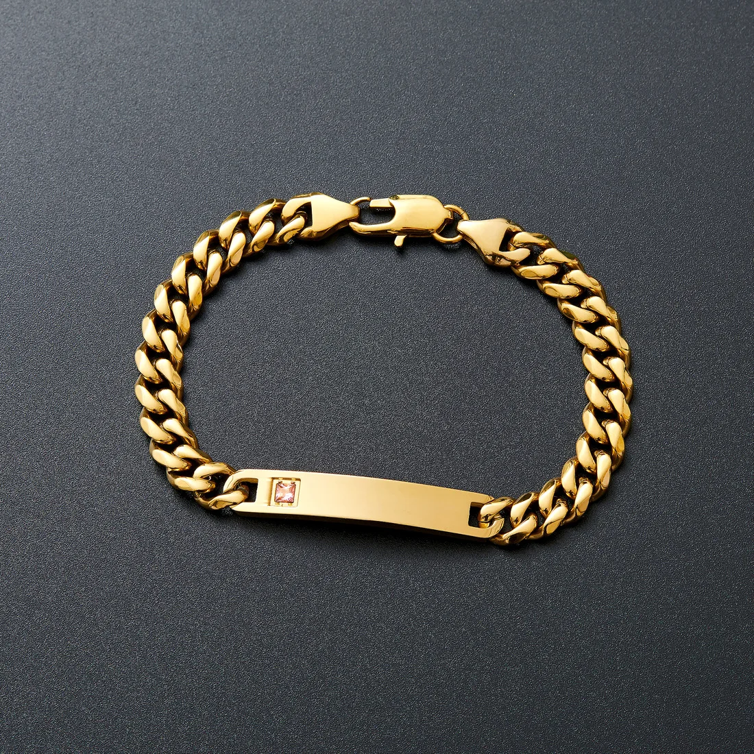 Customized ID Bracelets for Men Women, Stainless Steel Cuban Chain Bar Bracelets, Hip Hop Personalized Identification Bracelets