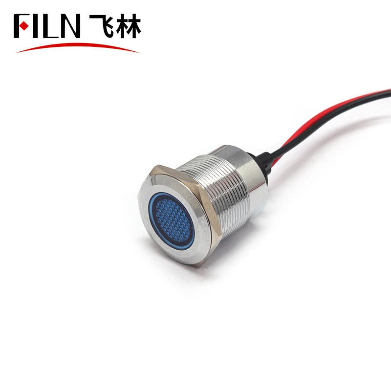 22mm indicator light FILIN 6v 12v 36v 110v yellow green blue white led metal pilot lamp with 10cm wires