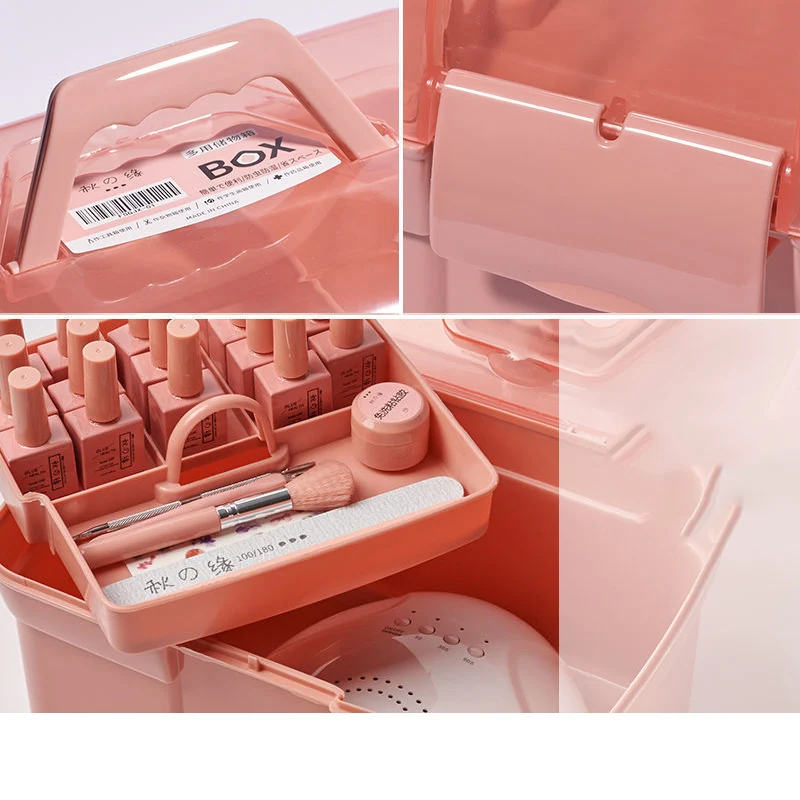 Portable Nail Art Carrying Case Nail Dryer Plastic Storage Organizer Case Nail Polish Carrying Box with Removable Tray