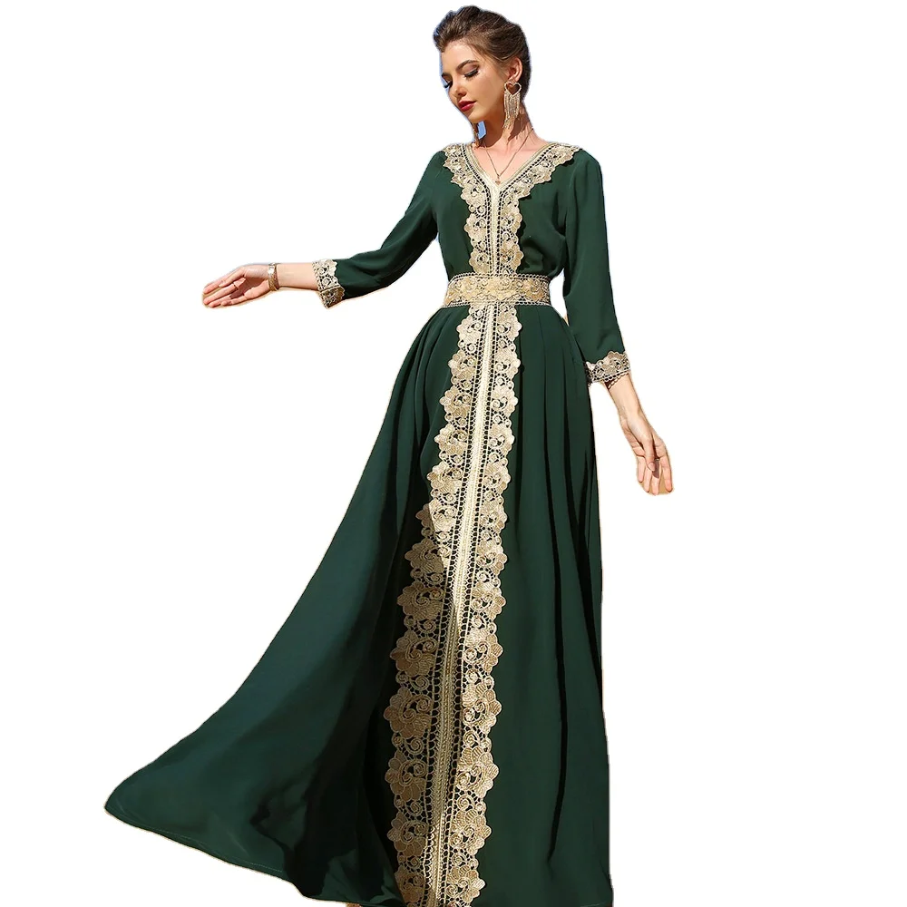 2022 New Design Islamic Arabic Silk Dubai  Muslim Clothing Women Muslim Elegant retro kaftan robe evening gowns Party
