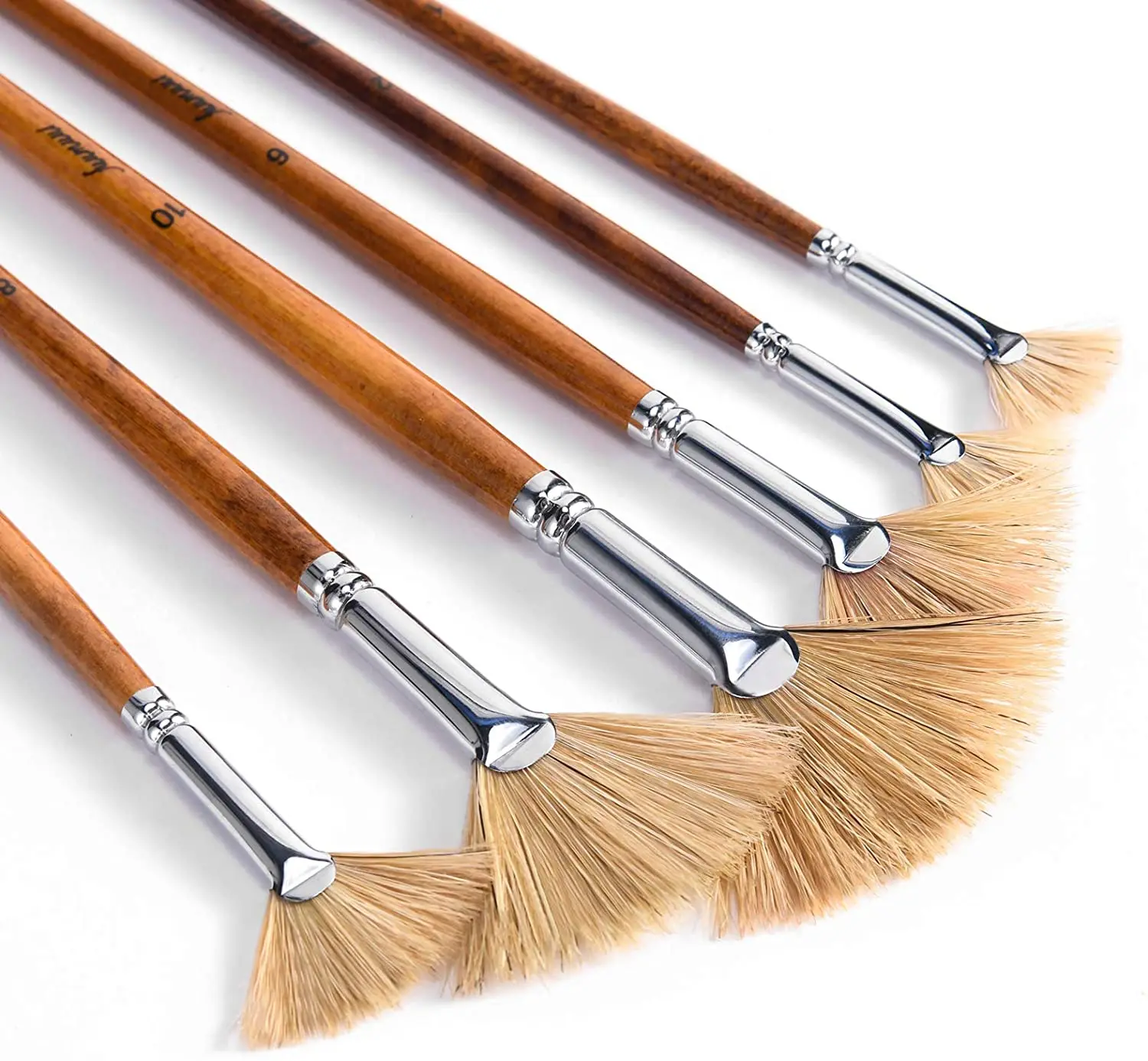 Fuumuui Fan Brush Set - Stiff Hog Bristles Natural Hair Profession Artist Oil Painting Brushes of 6pcs