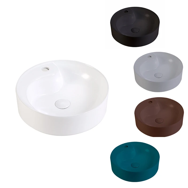 Good Quality Custom Color Modern Style Single Hole Round Ceramic Counter Top Hand Wash Basin Bathroom Sink