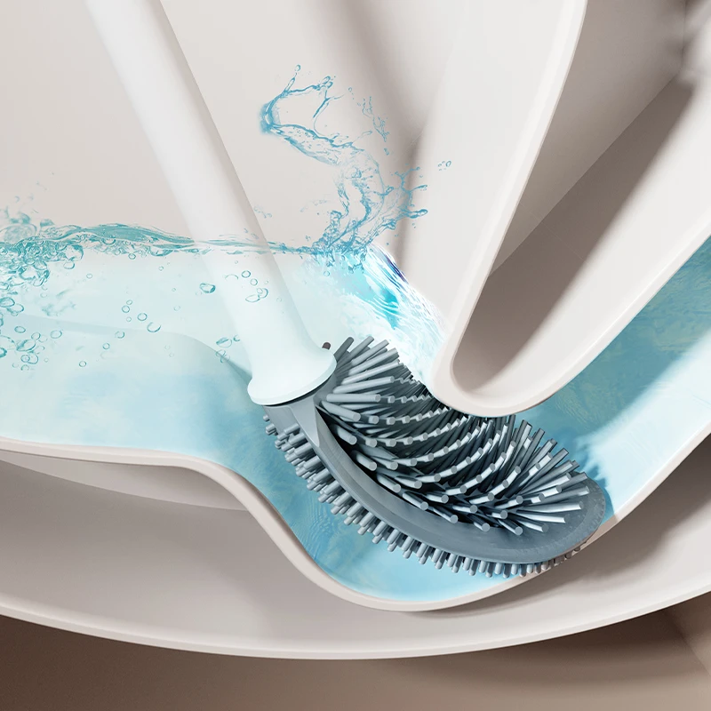 Sanga Head Factories 3 in 1 Long Handle Wall Mounted Plastic Bathroom Cleaning Drip Free Toilet Brush with Holder Stand