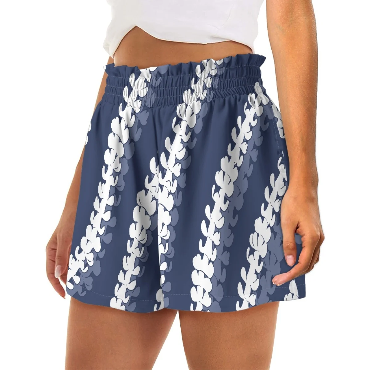 Dropshipping Clothing Women Homewear Shorts Puakenikeni Tri Strands Line Arts Print High Waist Loose Shorts