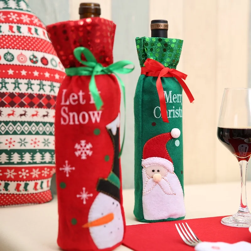 Christmas Decorations Wine Bottle Gift Bags Xmas Drawstrings Gifts Bags Table Party Decorations Christmas Red Wine Bottle Cover