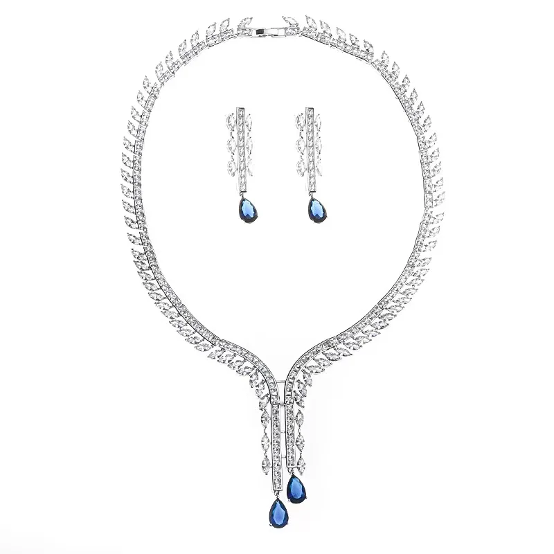 Luxury dinner dress Jewelry Pink zircon necklace set high grade wedding micro inlaid wedding Earrings