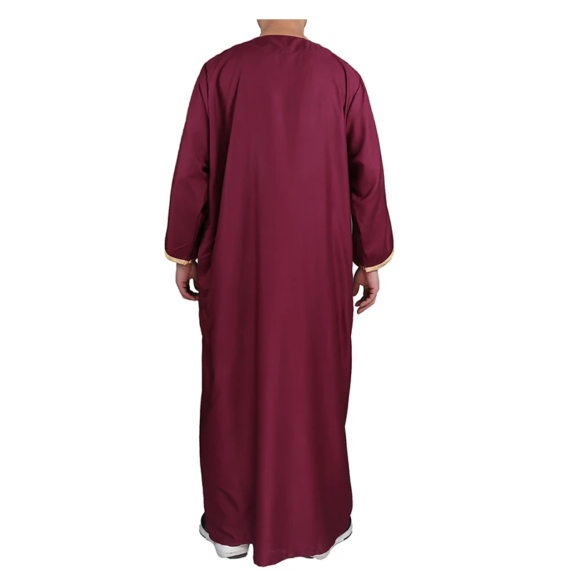 Muslim Morocco Style Modern Model Meticulous Design Delicate Decoration Exquisite Neckline Weaved Pattern Long Dress For Men