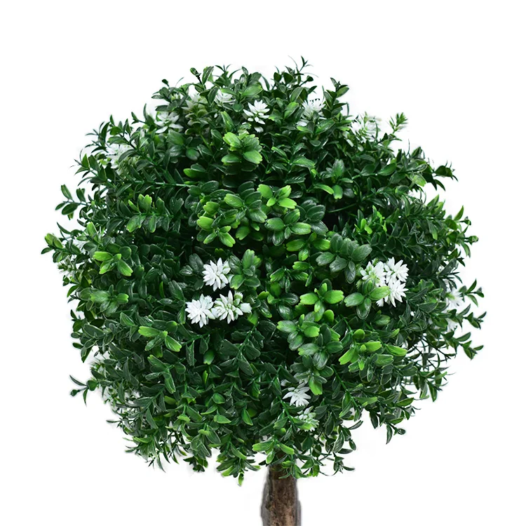 60CM Factory Artificial topiary boxwood ball tree with white flowers for decoration MY1774