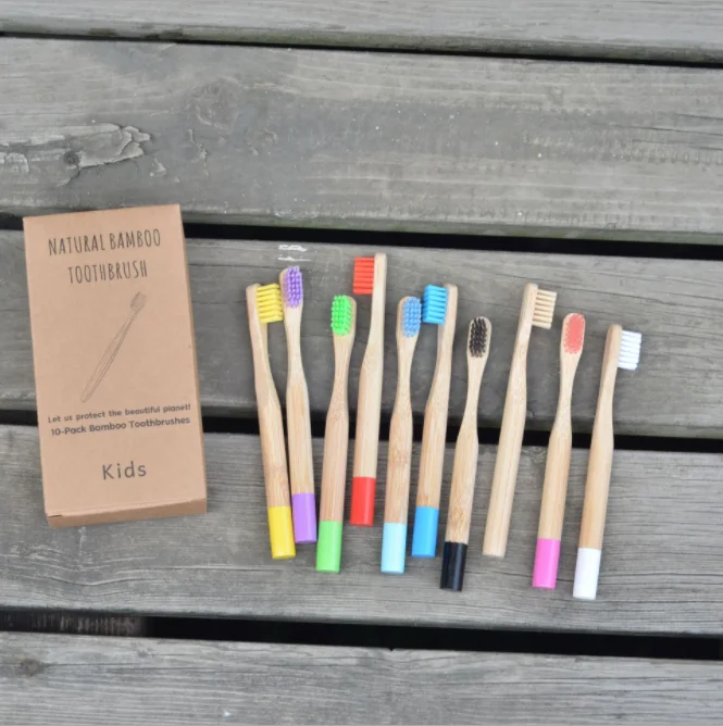 Бамбуковые зубные щетки с яркой мягкой щетиной и биоразлагаемой деревянной ручкой для ухода за полостью рта дома/отеля/путешествий