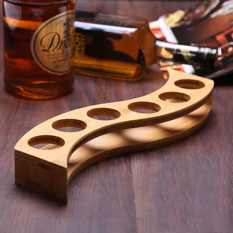 Hot sale Bamboo Glass Tray for Drinking Whisky Brandy Vodka Rum and Tequila Shot Set Bamboo Tray Holder for Shot Glass Display