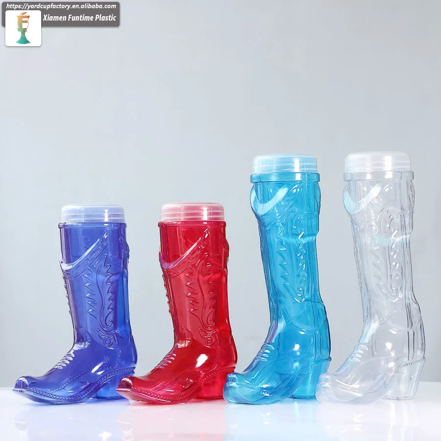 32oz Plastic Cowboy Beer Boot Cup Custom Cowboy Boot Shaped Plastic Beer Yard Cups With Lanyard