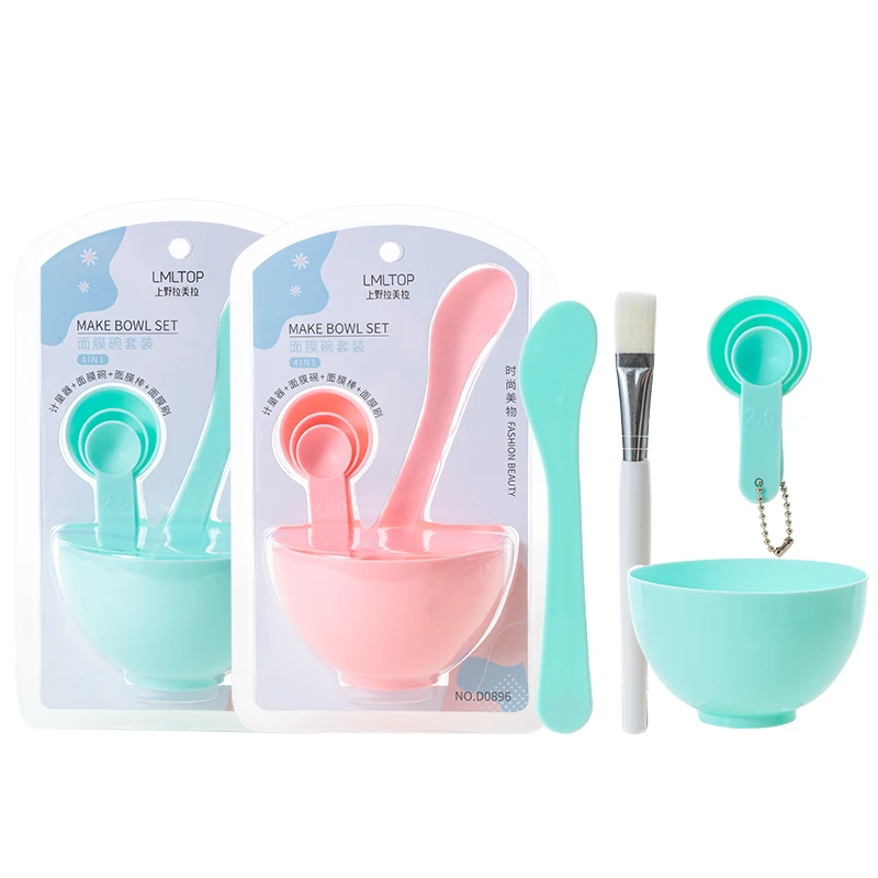 4 In 1 DIY Spa Face Mask Bowl Set And Brush Spoon Cosmetic Skin Care Bowl Set OEM Face Masking Brush And Big Bowl Spatula D0896