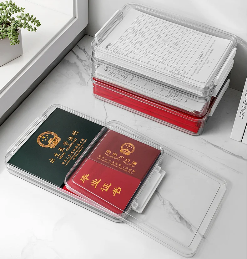 Large Capacity Plastic Transparent Storage Box for Exam Papers Household Registration Document Identification