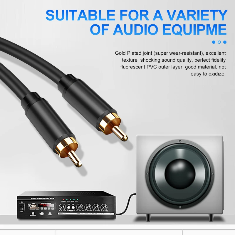 Audio Hifi Cable For Car Amplifier 6.0mm Rca Male Av Cable High Quality Manufacturer Gold Plated Rca Cable