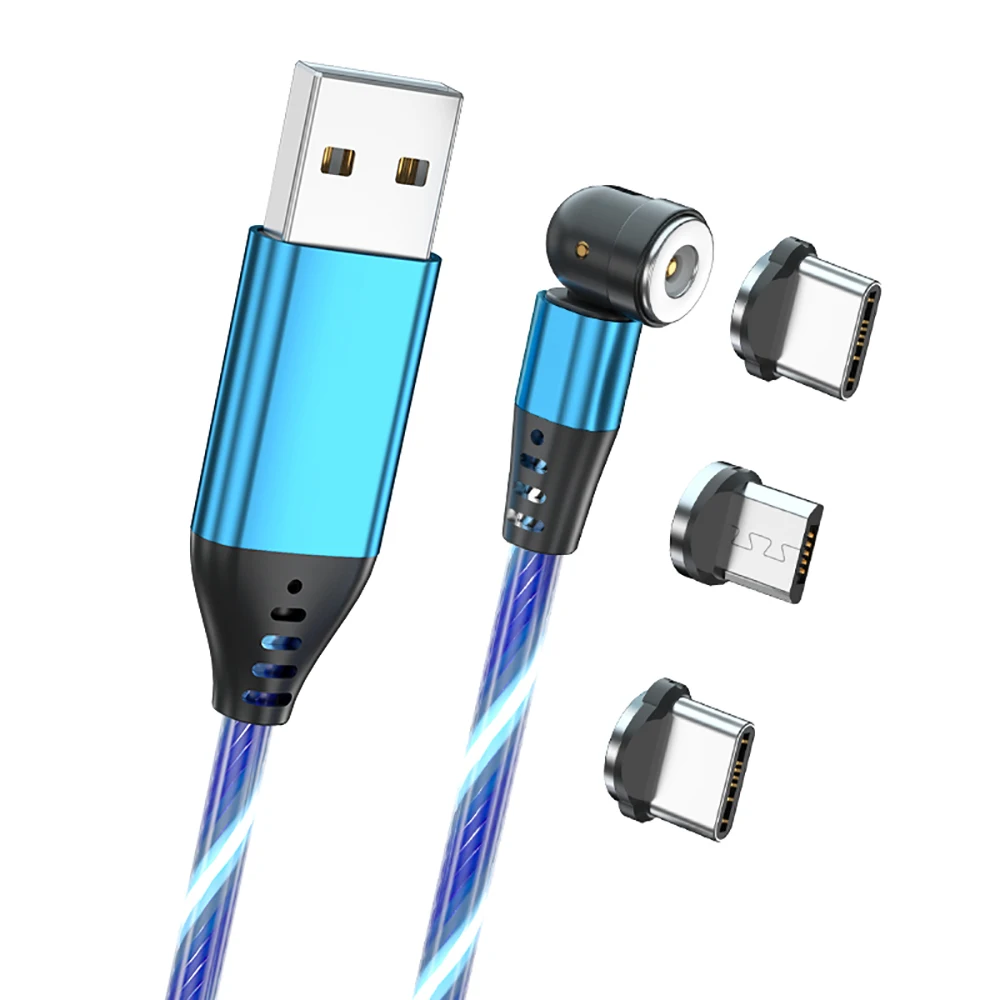 
L-Shape 540 Degree Flowing Light Magnetic Charging Cable USB 3.0 Universal Use With RoHS Certificate 