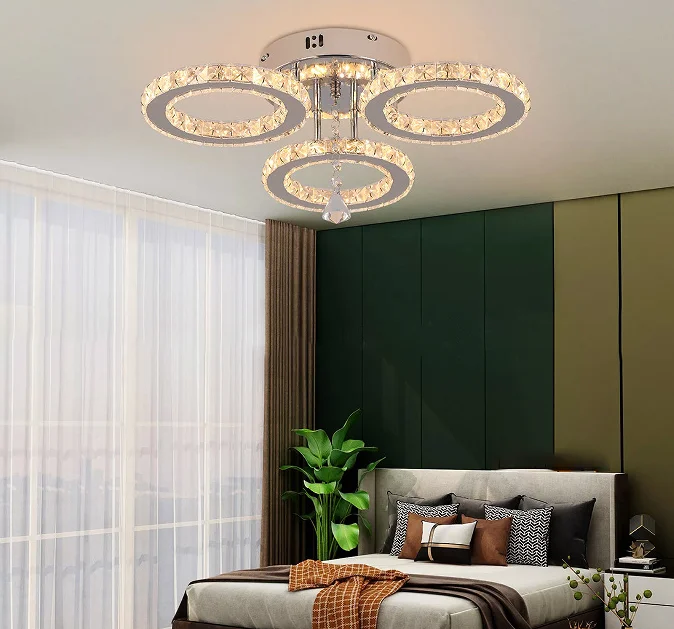 Modern Nordic Decorative 3 Ring K9 Hanging Light Crystal Chandeliers Ceiling Luxury Pendant Light Fixture