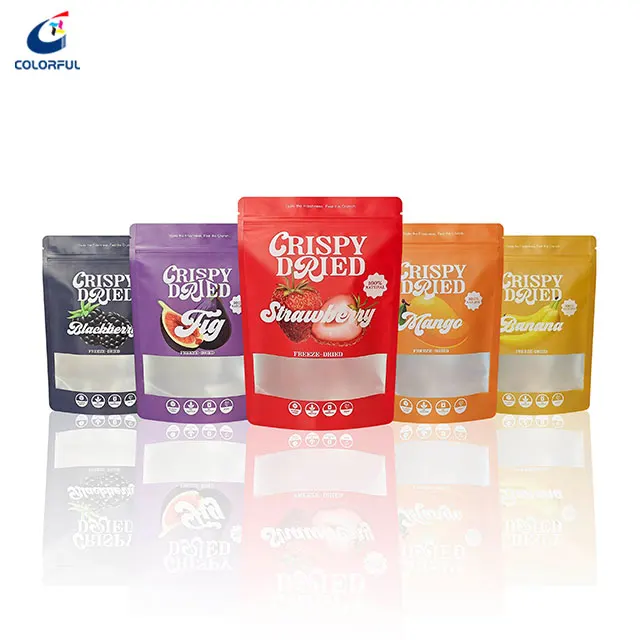 Freeze Dried Raspberry Peach Melon Mango Blackberry Fig Banana Strawberry Dry Fruits Packaging Stand Up Zipper Pouch With Window