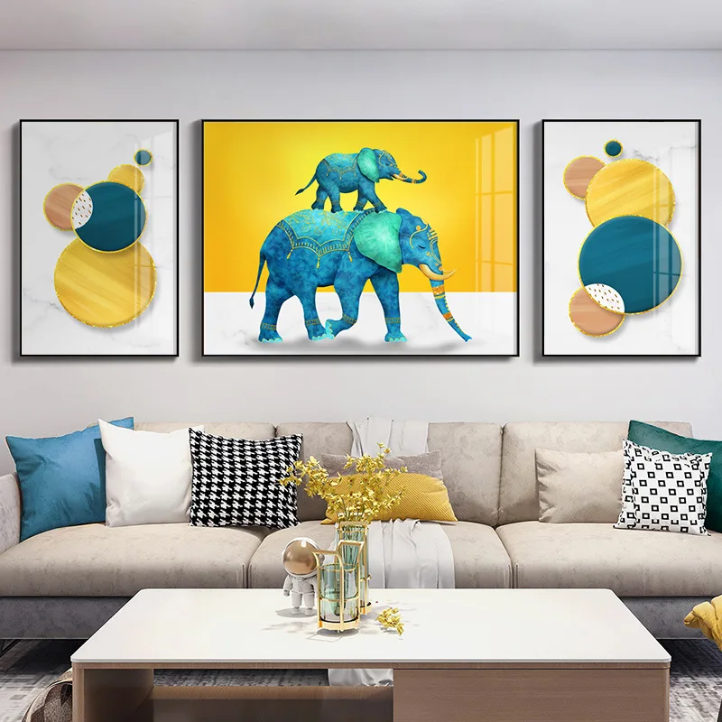 Elephant living room sofa background wall decorative painting modern simple triptych hanging painting Nordic creative mural