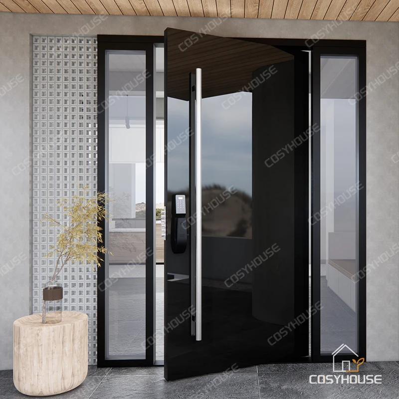 Mirror effect anti-burglar pivot single steel door design steel door for home main entrance exterior front door with side light