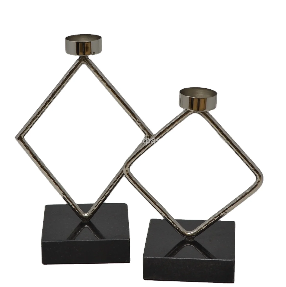 Luxury Ultra Modern Silver with Black Marble Base Metal Tealight Candle Votive