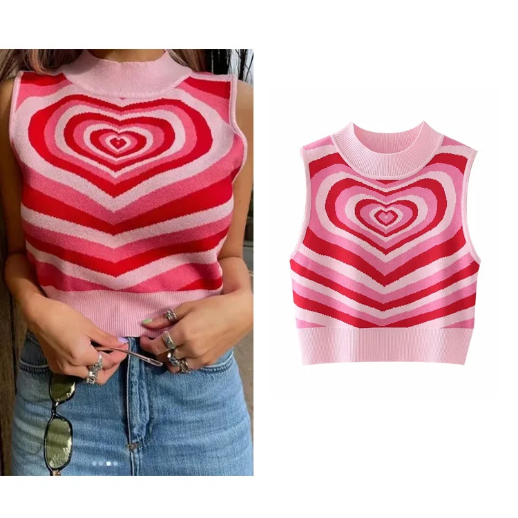 Изготовленным на заказ логосом Женский вязаный укороченный свитер жилет в консервативном стиле; Платье без рукавов с v-образным вырезом, трикотажная одежда, топы на бретелях