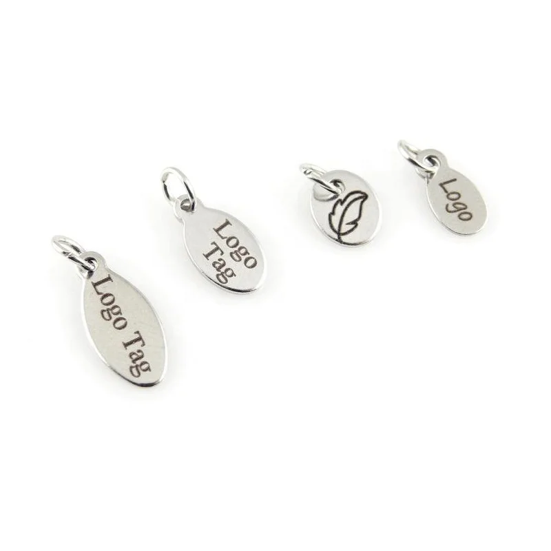 Custom Metal Jewelry Tags,Laser Engraved Logo Gold or Silver Metal Jewelry Tags with Jump Ring
