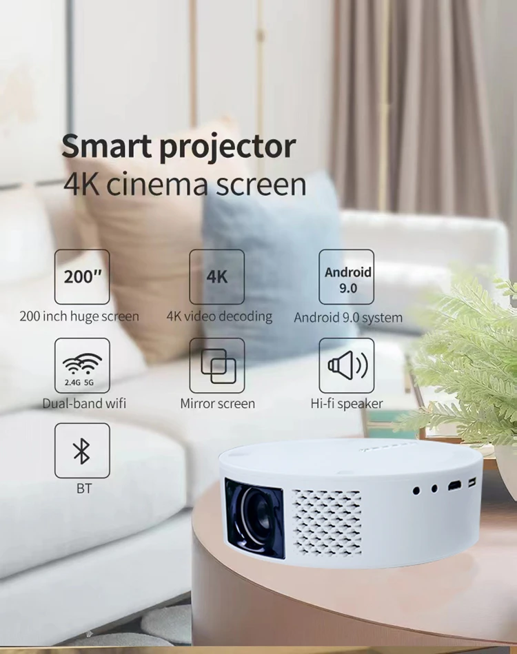 2023 New T269 4K Smart Portable Projector Android 9.0 WIFI LED LCD Video Full HD 1080P Mini Home Theater Projector 4K Projectors