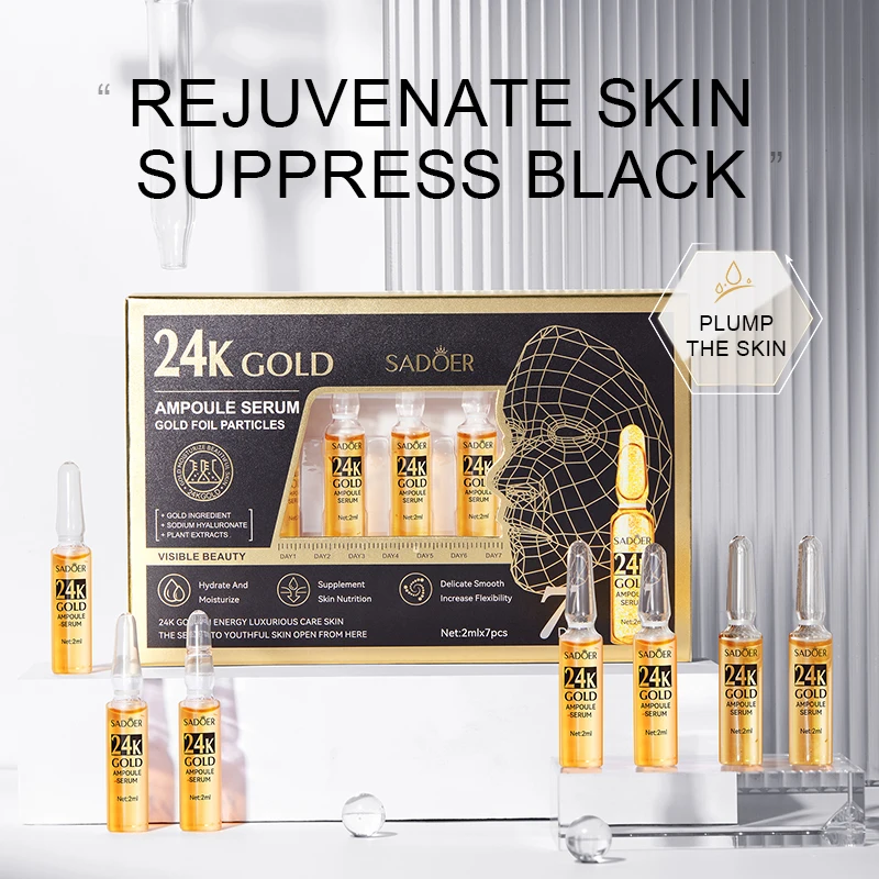 SADOER 24K Gold Face Serum Hyaluronic Acid & Vitamin C Moisturizing & Nourishing Whitening Liquid Form Skin Care
