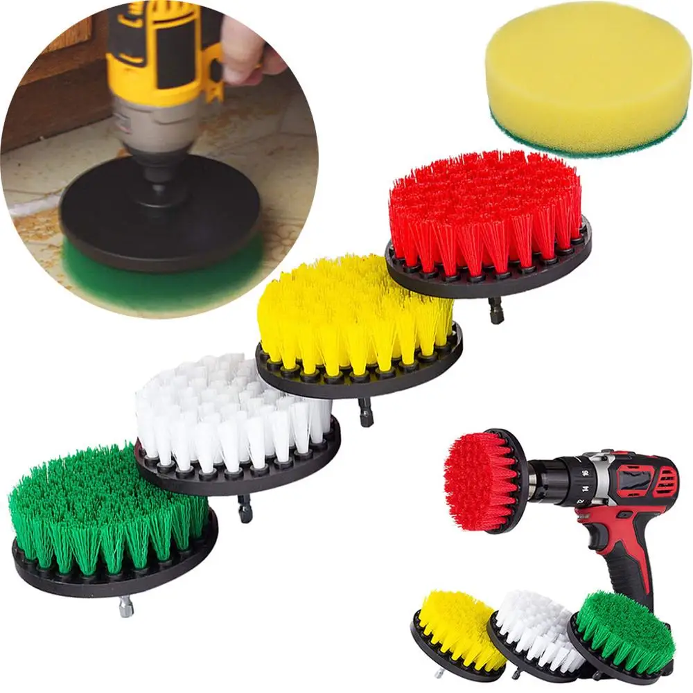 Drill Brush Scrub Pads 5 Piece Power Scrubber Cleaning Kit All Purpose Cleaner Scrubbing Cordless Drill for Cleaning Pool