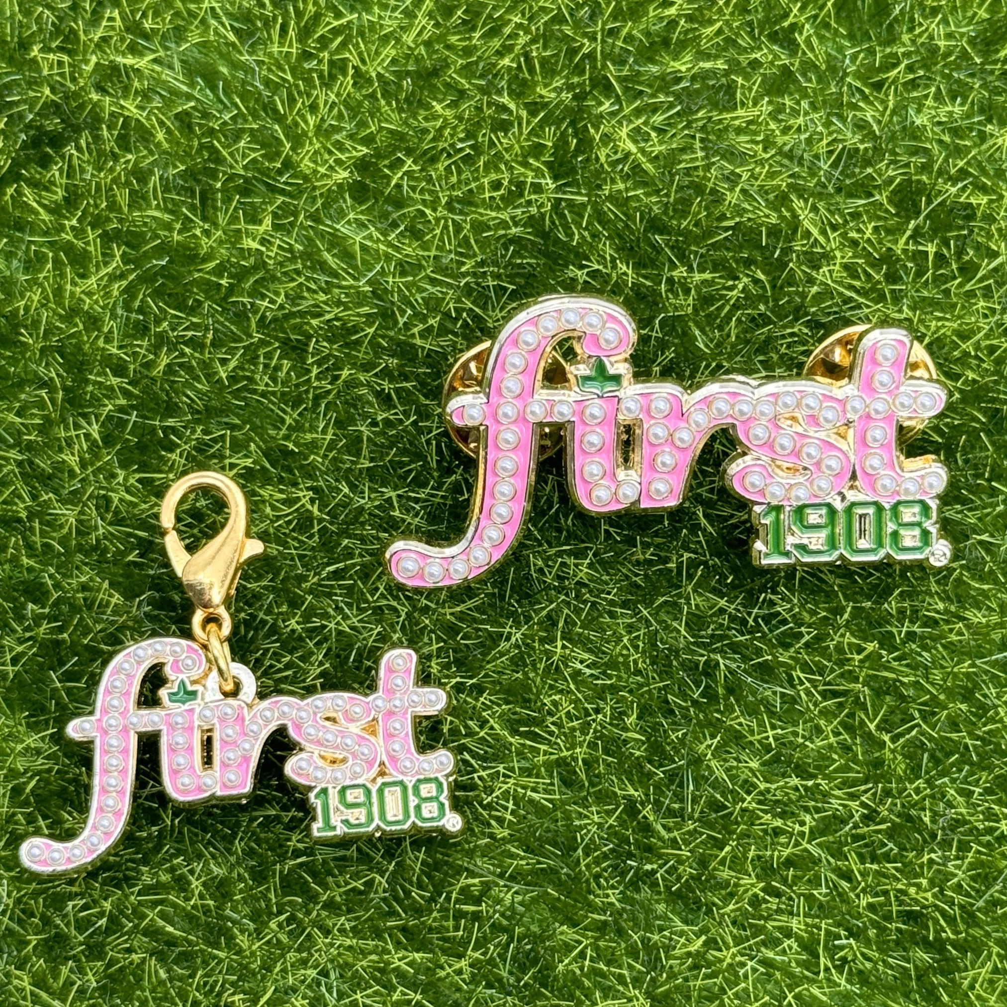 Custom New Style Association White Pearl lettering Metal Badge Brooch Fashion Metal Custom enamel badge pin