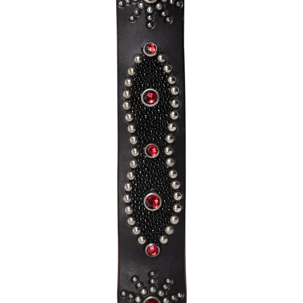 Studded Belt Self Edge STINGRAY Peanut Belt Cowhide Black Leather Nickel Buckle