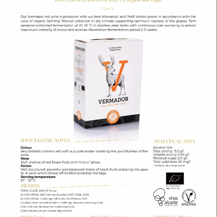 
Organic bag in box wine Vermador 