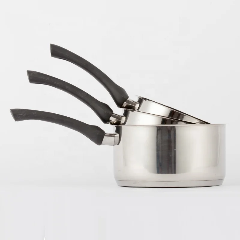 Hot Selling cooking pots 3pcs stainless steel sauce pan cookware set with glass lid