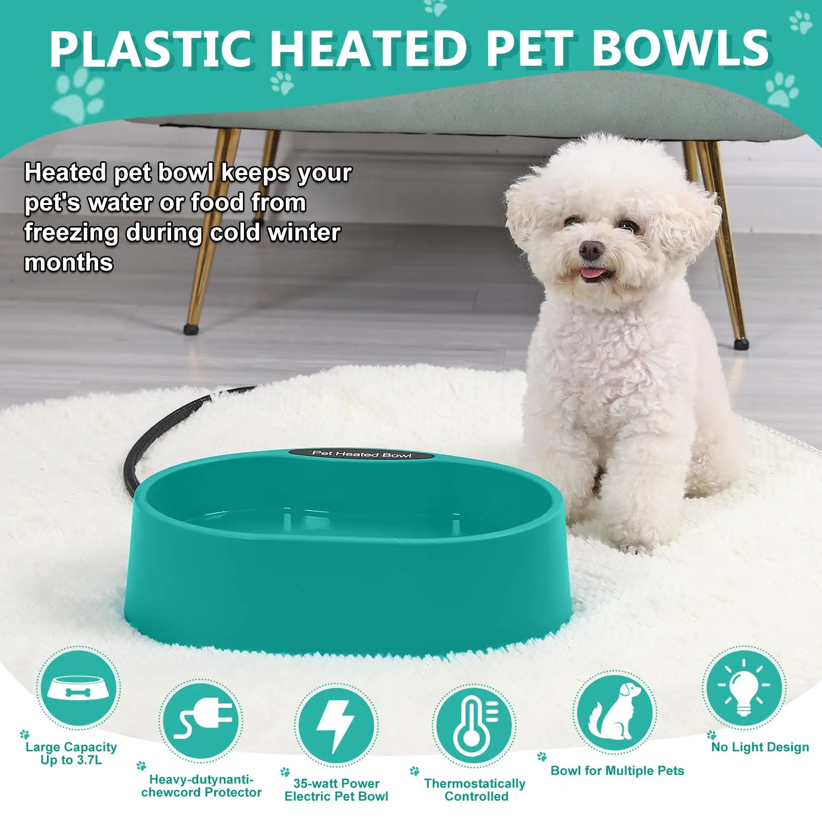 ZMaker Heated Water Bowl for Dog Outdoor Heated Pet Bowl with Anti Chew Cord Smart Constant Temperature Large Heated Dog Bowl
