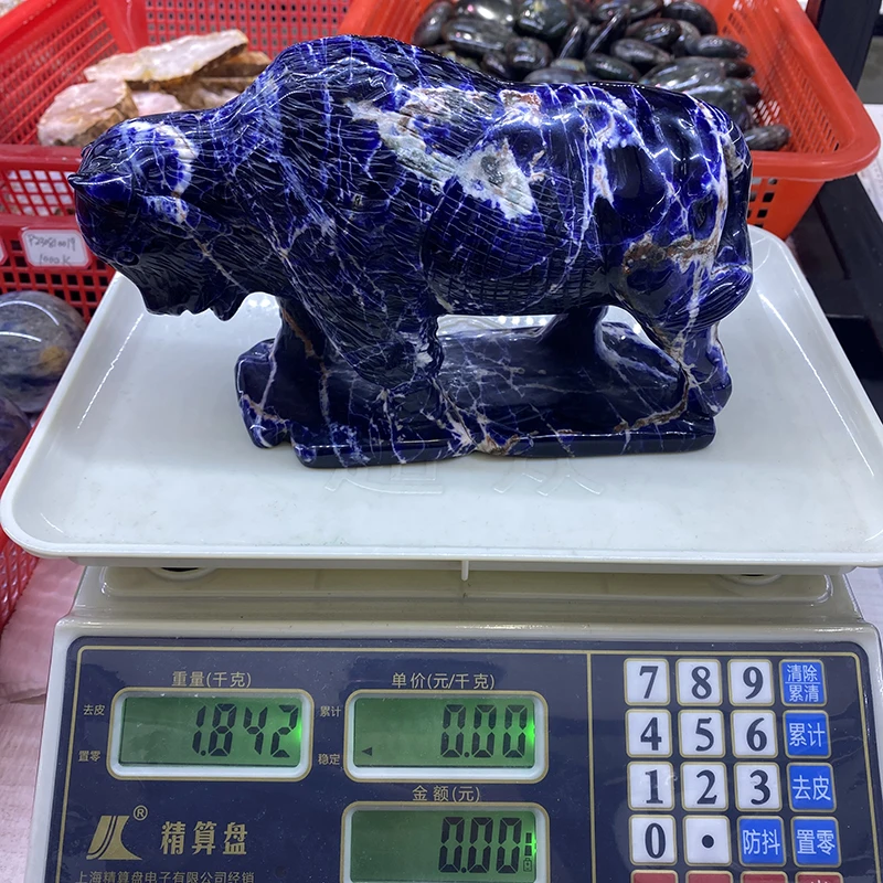 High Quality crystal buffalo hand carved Natural sodalite stone yak Carving Craft for decoration