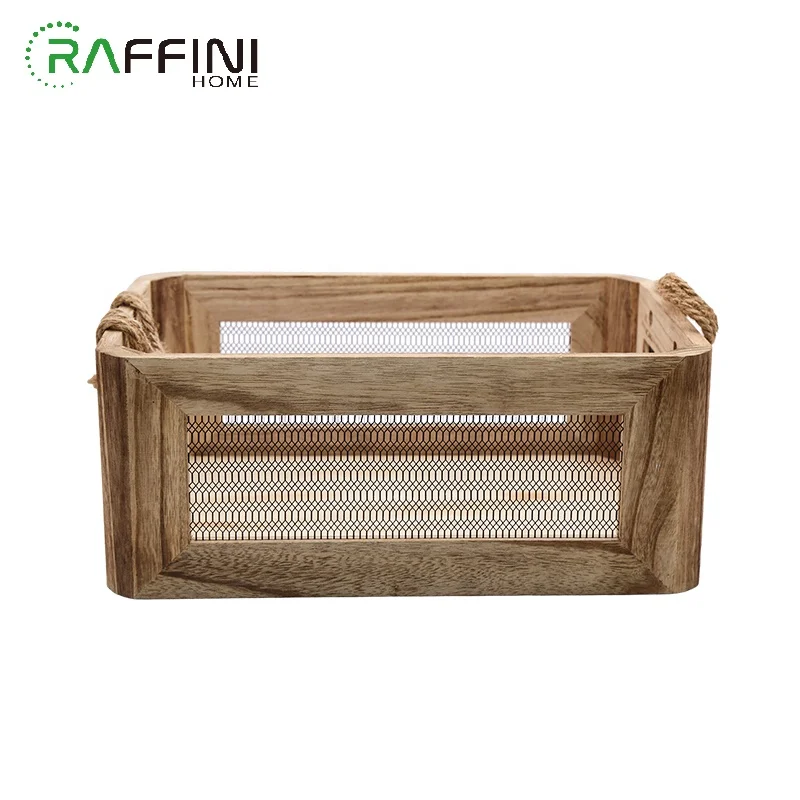 
Fruit Basket Halloween Toys Box Vintage Storage Organization Home Factory Customised Wire Splicing Wooden Basket With Handle 