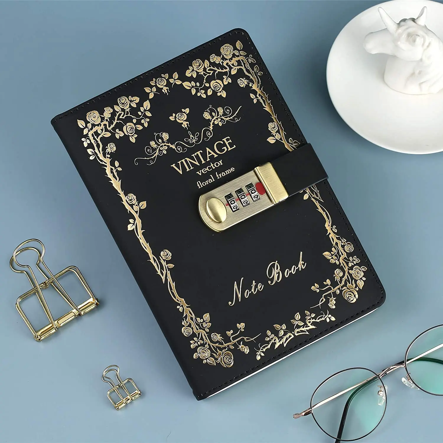 Eco friendly Vintage Flora Journal Travel Leather Hardcover Ruled A5 Password Locking Notebook