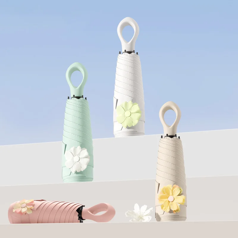 Manufacturer Wholesale Flower 5 Folding Umbrella Ultra Light Mini Sun Protection Umbrella Portable Ring Handle Pocket Umbrella