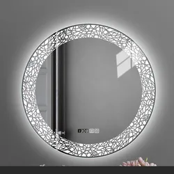 New Design Hot Laser Engraving Line Round 3 Light Color Beauty Wall Decor Led Magic Bathroom Lighted Mirrors