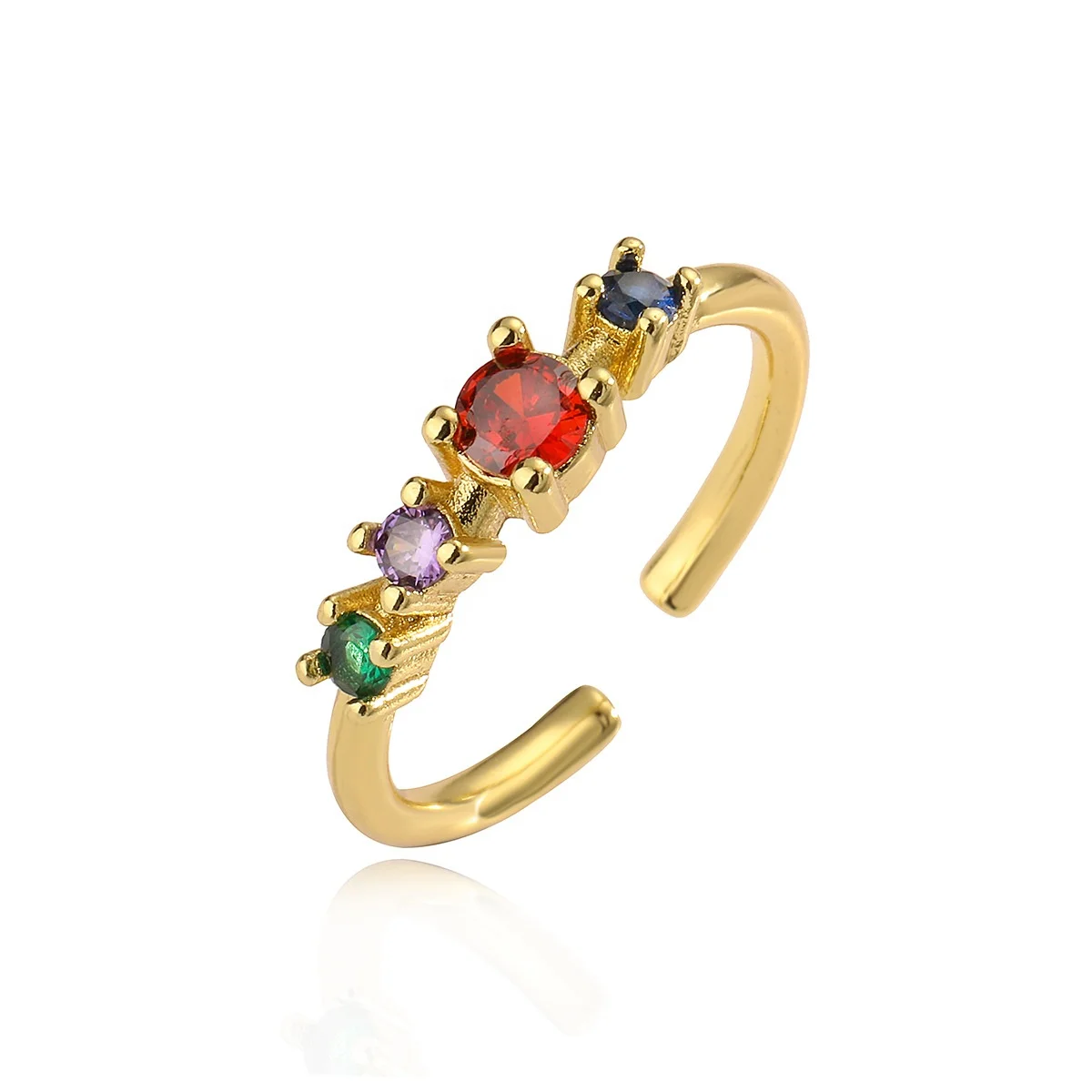 Mixed Order Jewelry Colourful Gemstone Ring Amethyst Wholesale Chinese Jewellery Plated 18K Gold Geometric Open Ring Women
