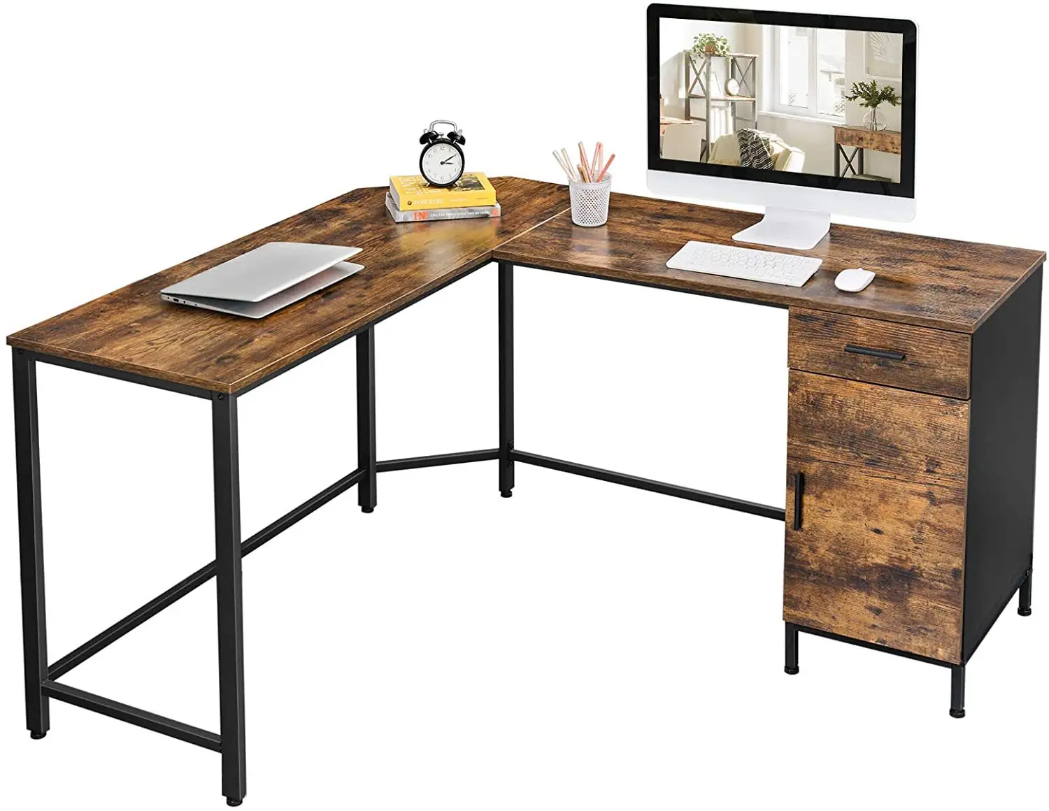 Wooden Standing Computer Study Table All In One Side PC Desk with Drawer